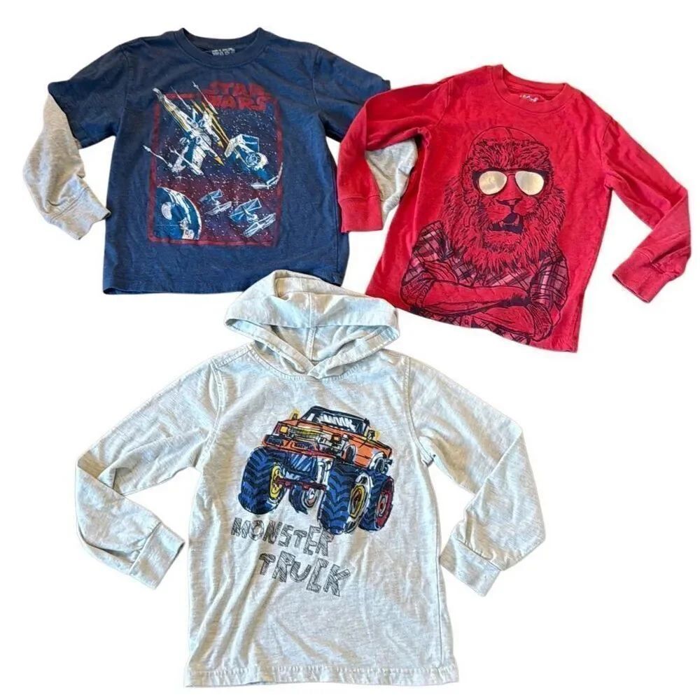 Boys long sleeve shirt bundle Monster Trucks Star Wars Lion 6t